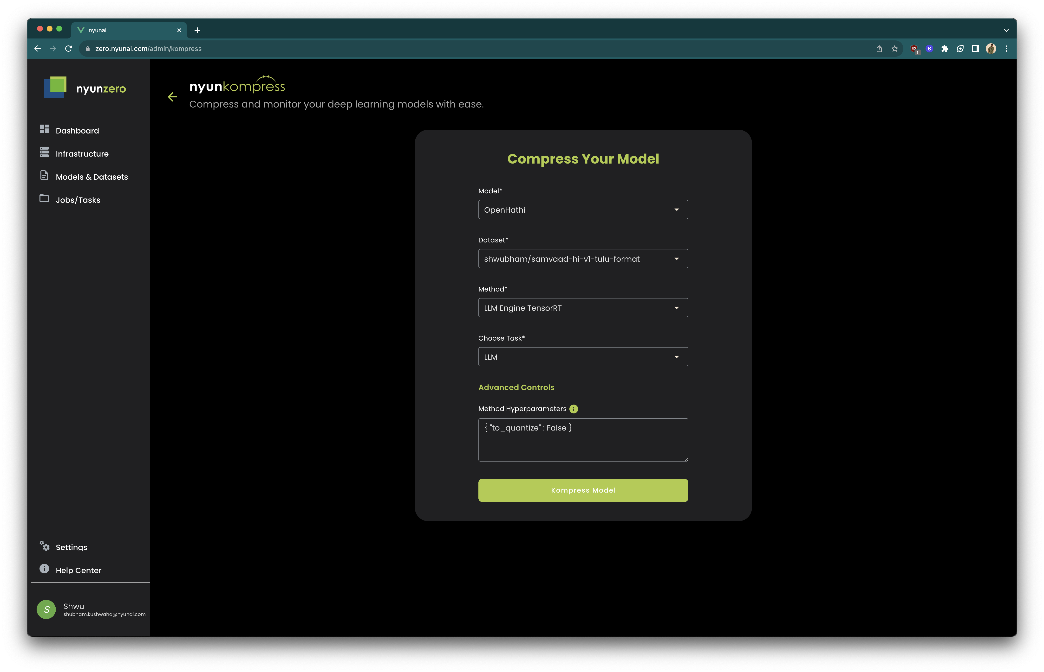 *Example screenshot (Notice the Method Hyperparameters field)*